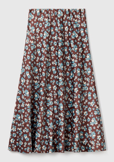  Kadın Kahverengi Viskoz Karışımlı Desenli Uzun Etek