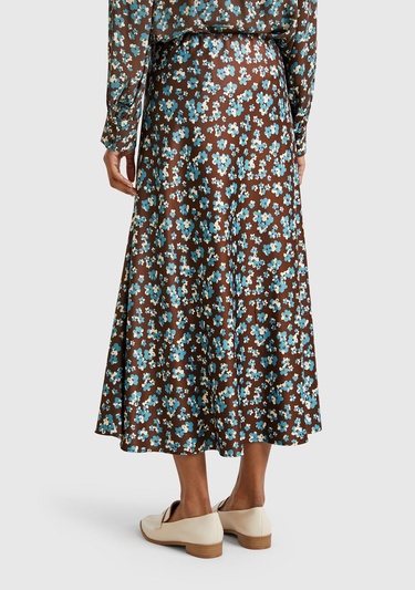  Kadın Kahverengi Viskoz Karışımlı Desenli Uzun Etek