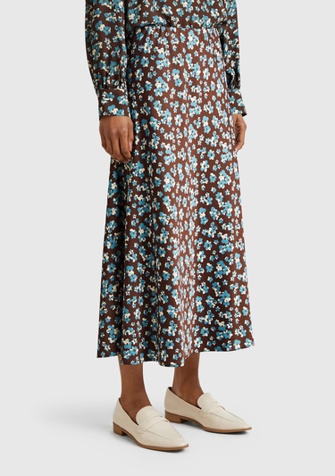  Kadın Kahverengi Viskoz Karışımlı Desenli Uzun Etek