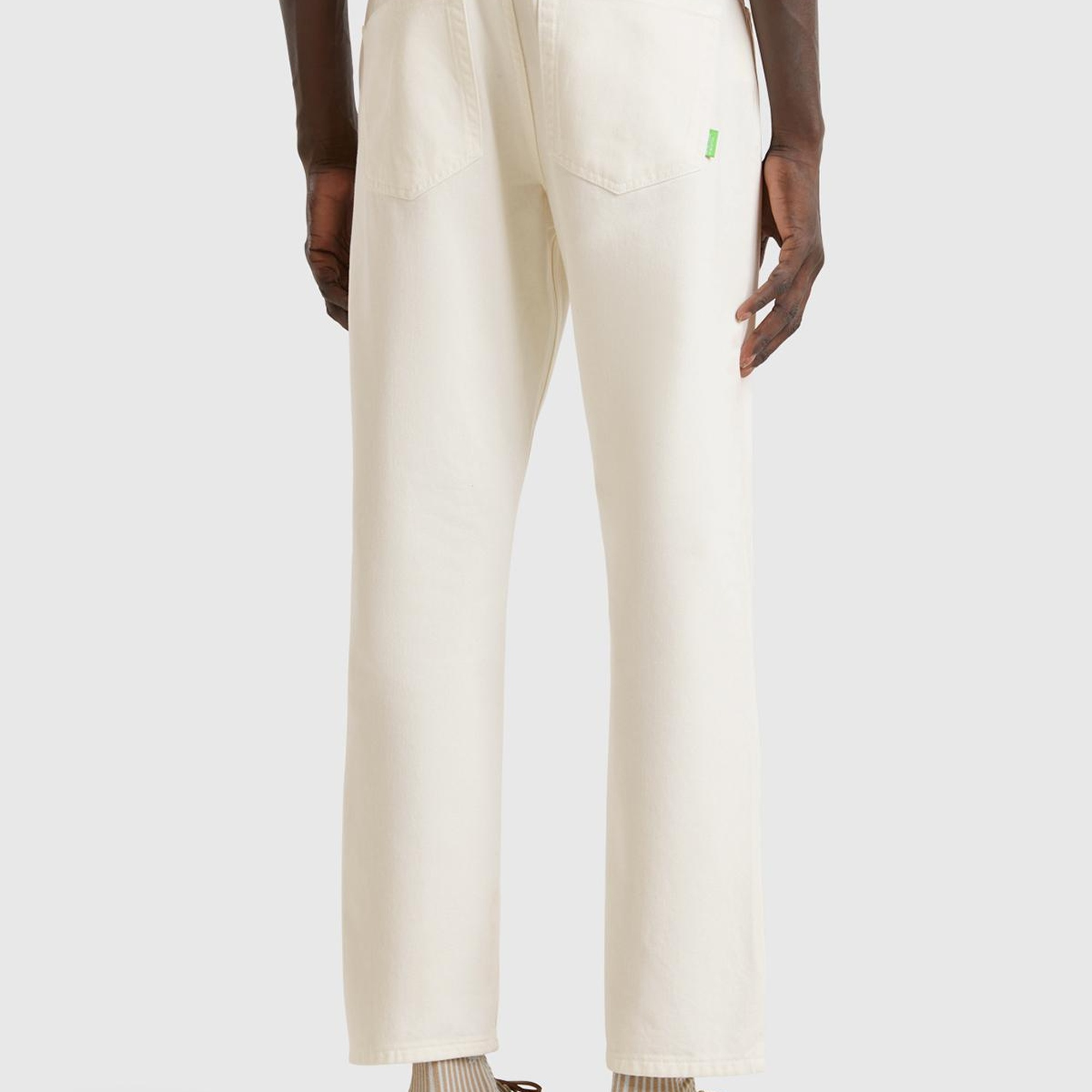 Erkek Beyaz %100 Pamuk Beli Logo Etiketli 5 Cepli Straight Fit Pantolon