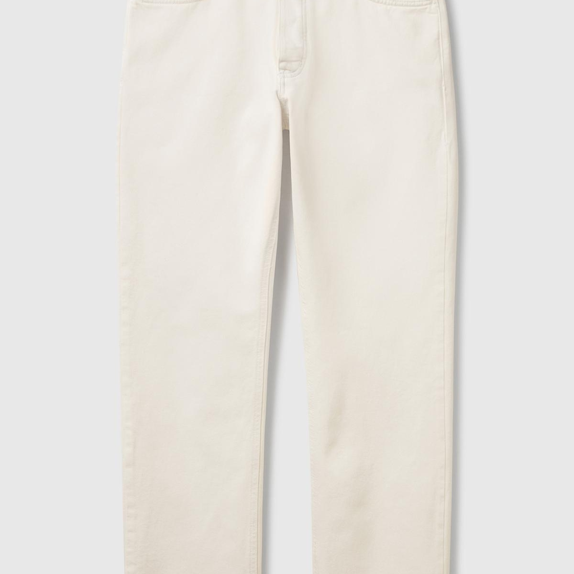 Erkek Beyaz %100 Pamuk Beli Logo Etiketli 5 Cepli Straight Fit Pantolon