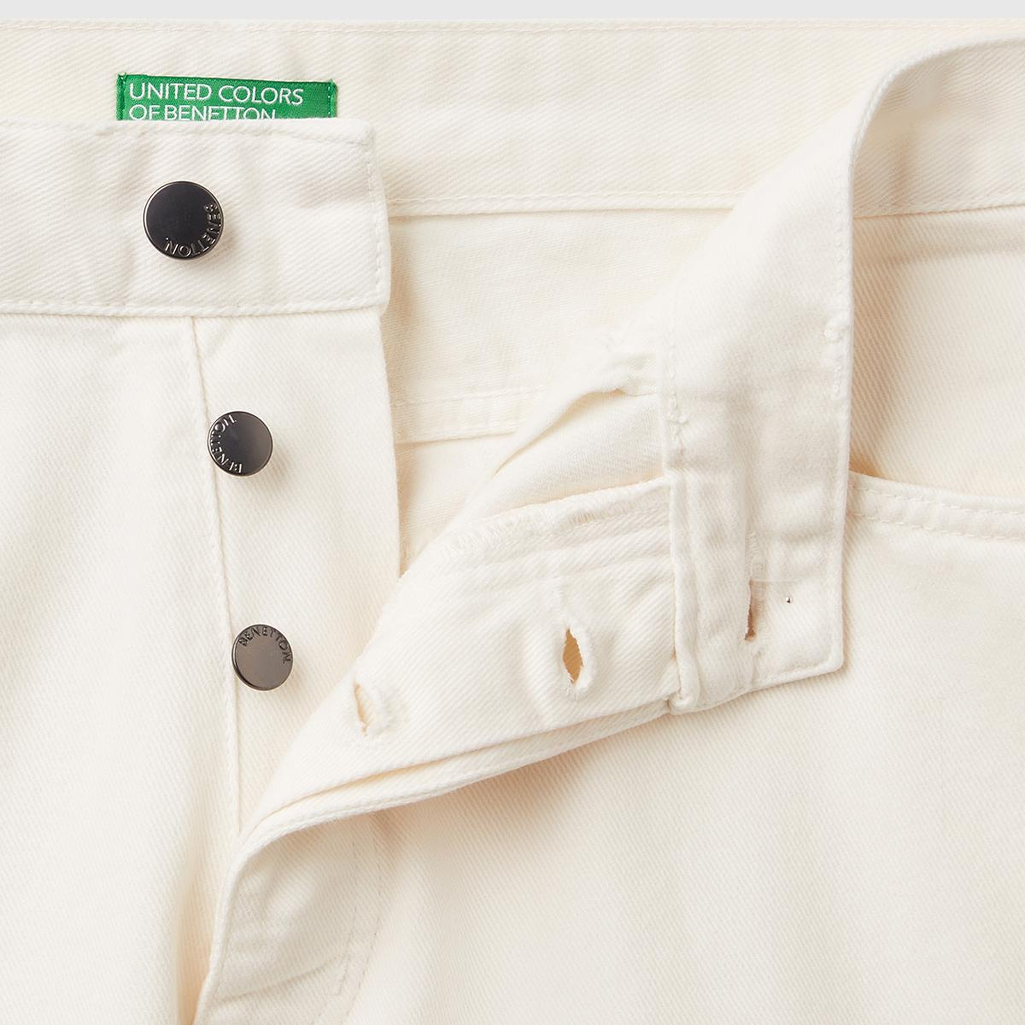 Erkek Beyaz %100 Pamuk Beli Logo Etiketli 5 Cepli Straight Fit Pantolon