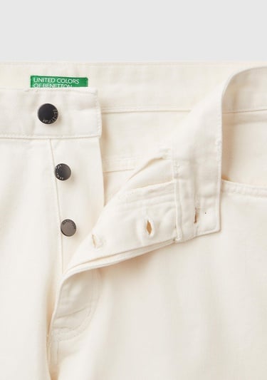  Erkek Beyaz %100 Pamuk Beli Logo Etiketli 5 Cepli Straight Fit Pantolon