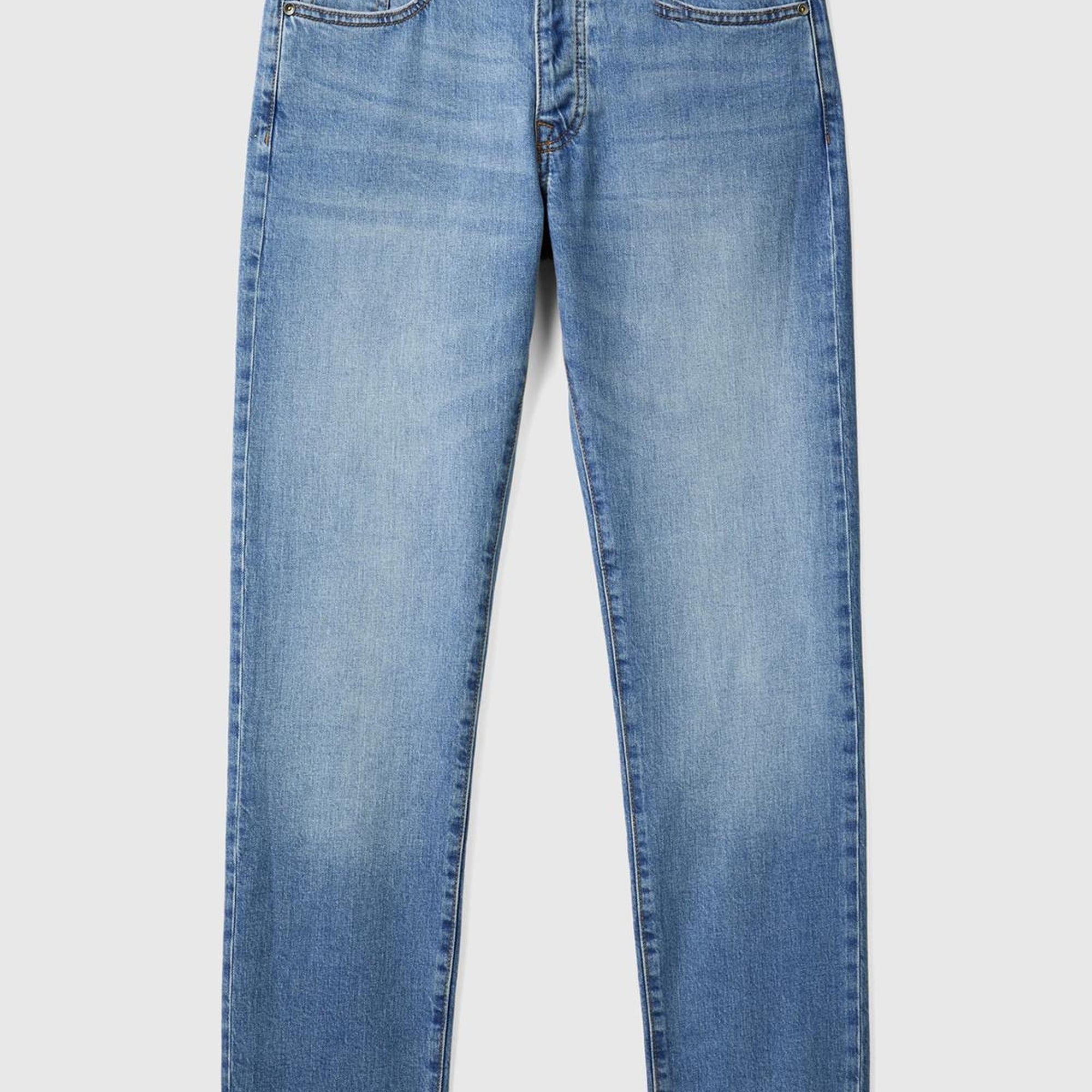 Erkek Açık Mavi Pamuk Karışımlı Arkası Logo Etiketli Cepli Slim Fit Denim Pantolon