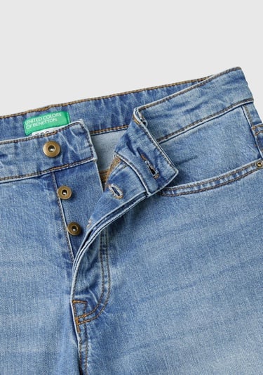  Erkek Açık Mavi Pamuk Karışımlı Arkası Logo Etiketli Cepli Slim Fit Denim Pantolon