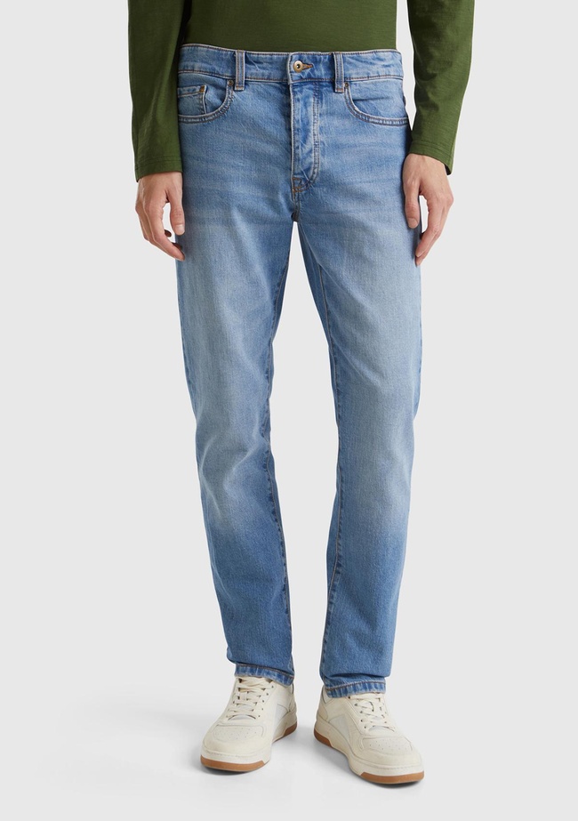  Erkek Açık Mavi Pamuk Karışımlı Arkası Logo Etiketli Cepli Slim Fit Denim Pantolon