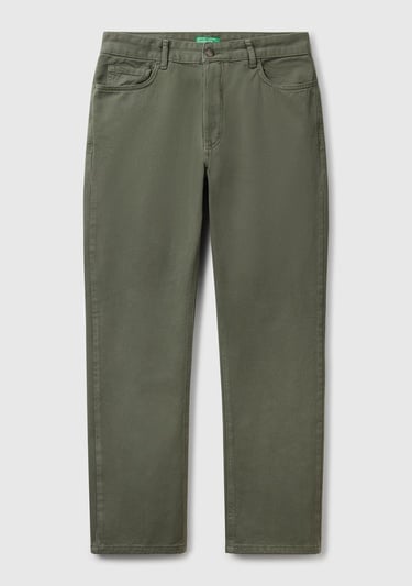  Erkek Soluk Yeşil %100 Pamuk Beli Logo Etiketli 5 Cepli Straight Fit Pantolon