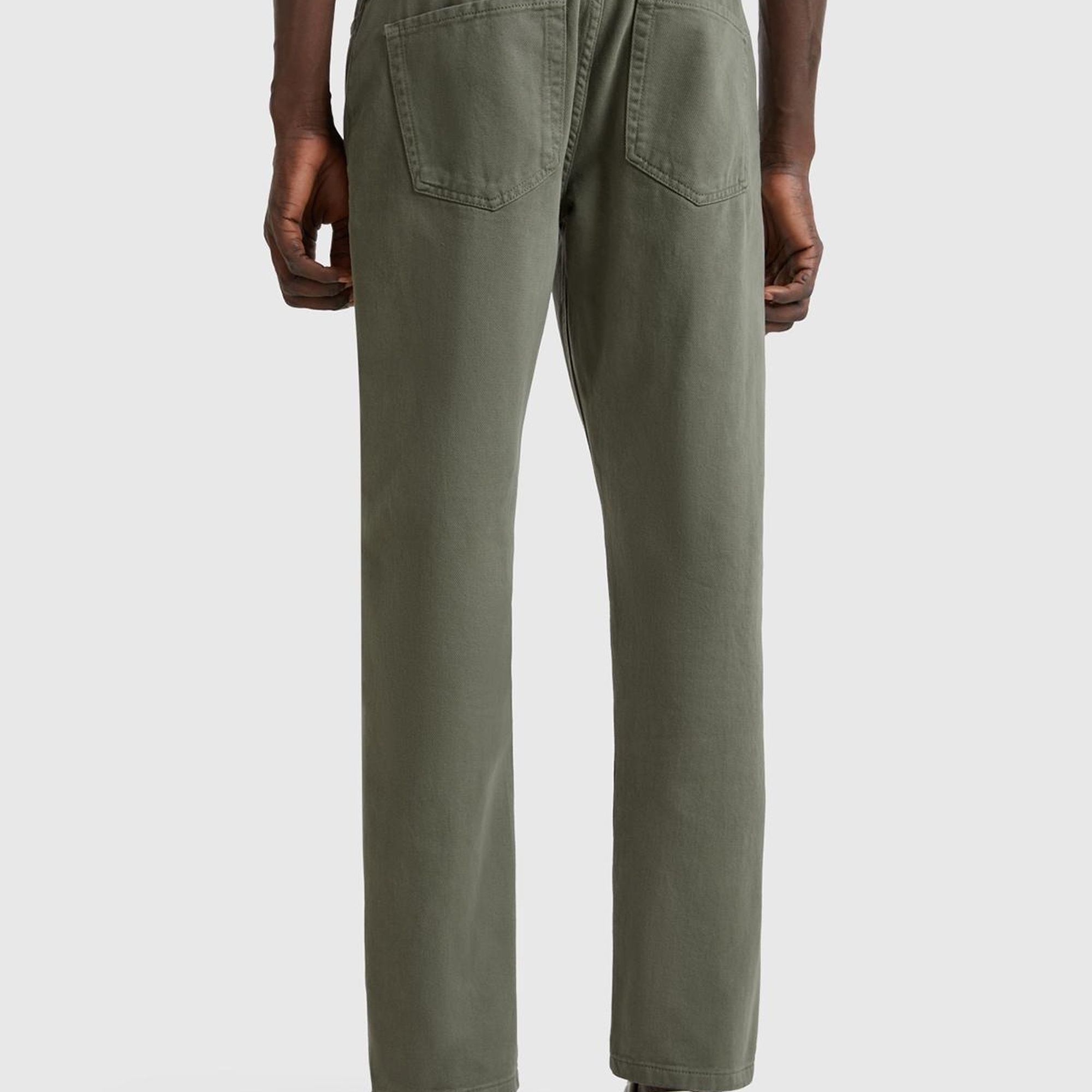 Erkek Soluk Yeşil %100 Pamuk Beli Logo Etiketli 5 Cepli Straight Fit Pantolon