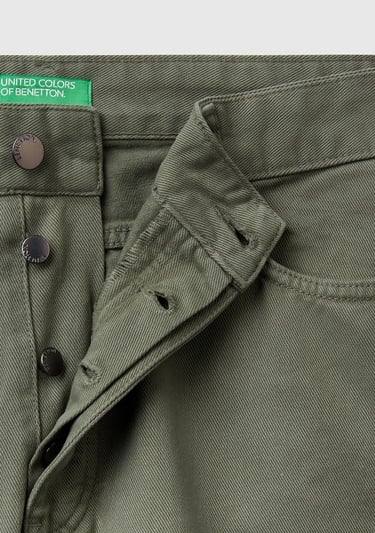  Erkek Soluk Yeşil %100 Pamuk Beli Logo Etiketli 5 Cepli Straight Fit Pantolon