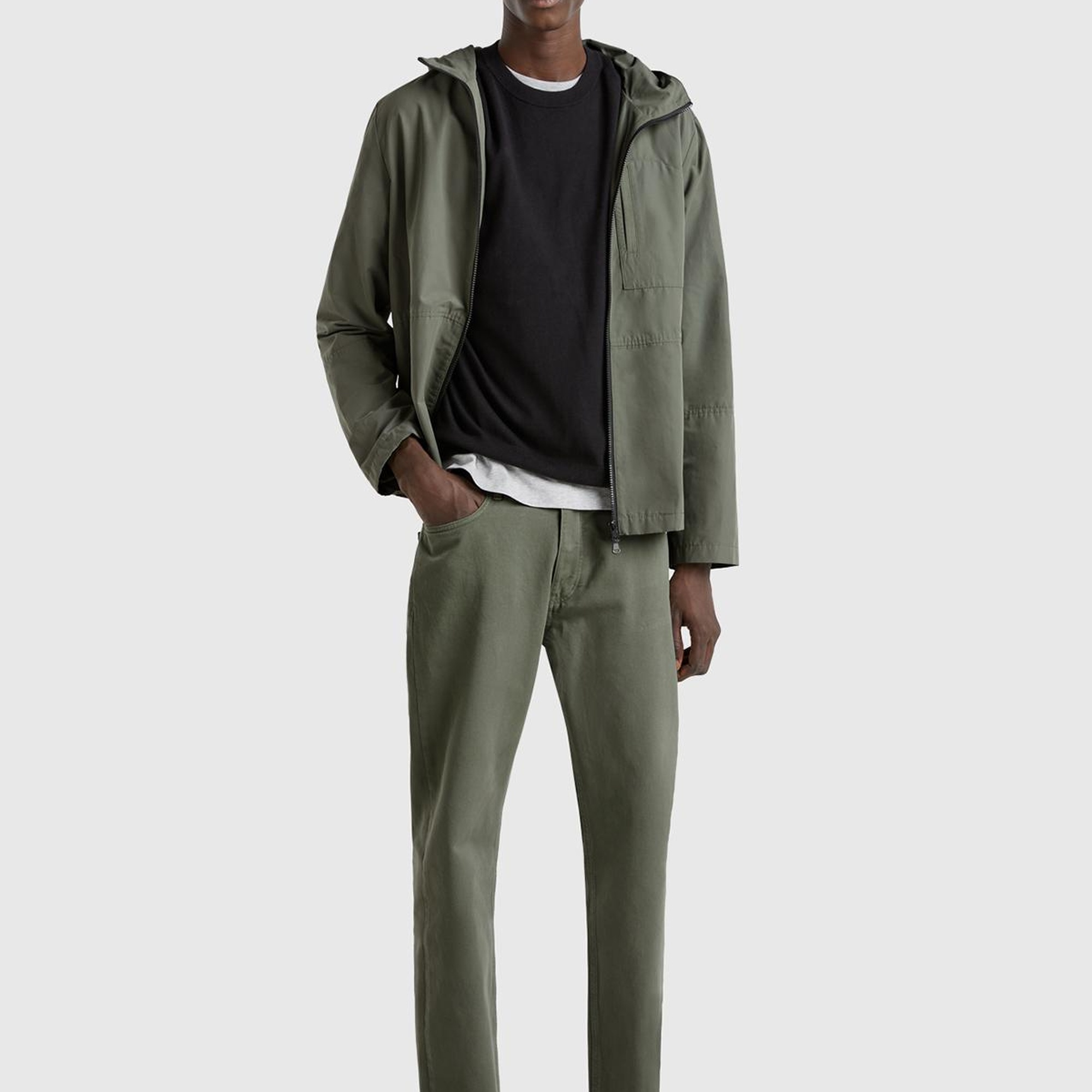 Erkek Soluk Yeşil %100 Pamuk Beli Logo Etiketli 5 Cepli Straight Fit Pantolon