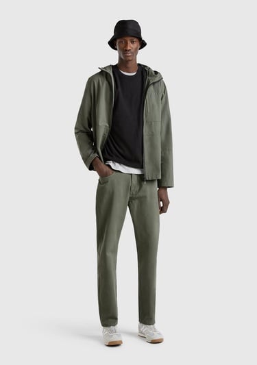  Erkek Soluk Yeşil %100 Pamuk Beli Logo Etiketli 5 Cepli Straight Fit Pantolon