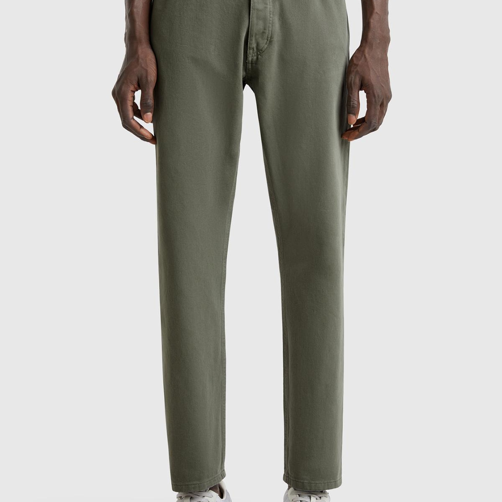 Erkek Soluk Yeşil %100 Pamuk Beli Logo Etiketli 5 Cepli Straight Fit Pantolon