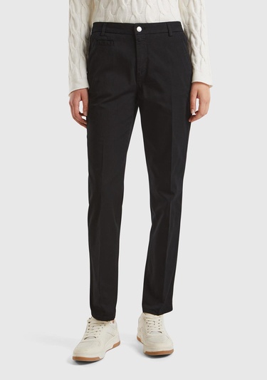  Kadın Siyah Elastanlı Basic Chino Pantolon