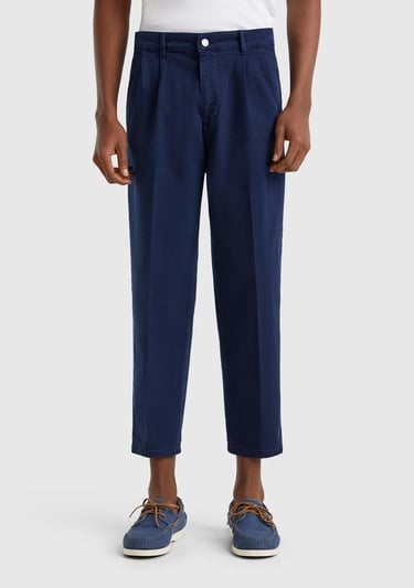  Erkek Lacivert Streç Pamuklu Arkası Cep Detaylı Gabardin Chino Pantolon