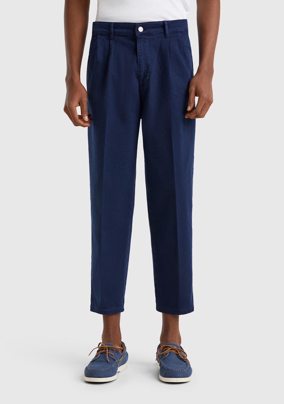  Erkek Lacivert Streç Pamuklu Arkası Cep Detaylı Gabardin Chino Pantolon