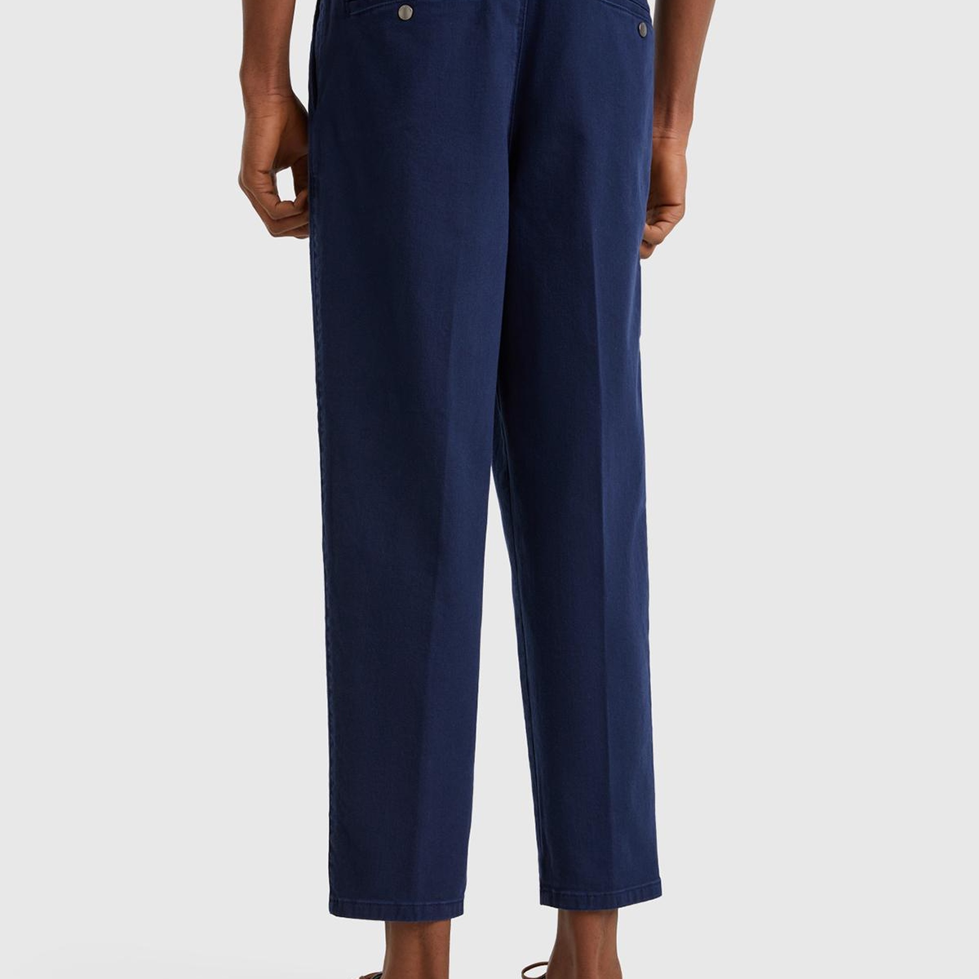 Erkek Lacivert Streç Pamuklu Arkası Cep Detaylı Gabardin Chino Pantolon