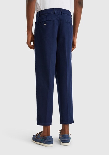  Erkek Lacivert Streç Pamuklu Arkası Cep Detaylı Gabardin Chino Pantolon