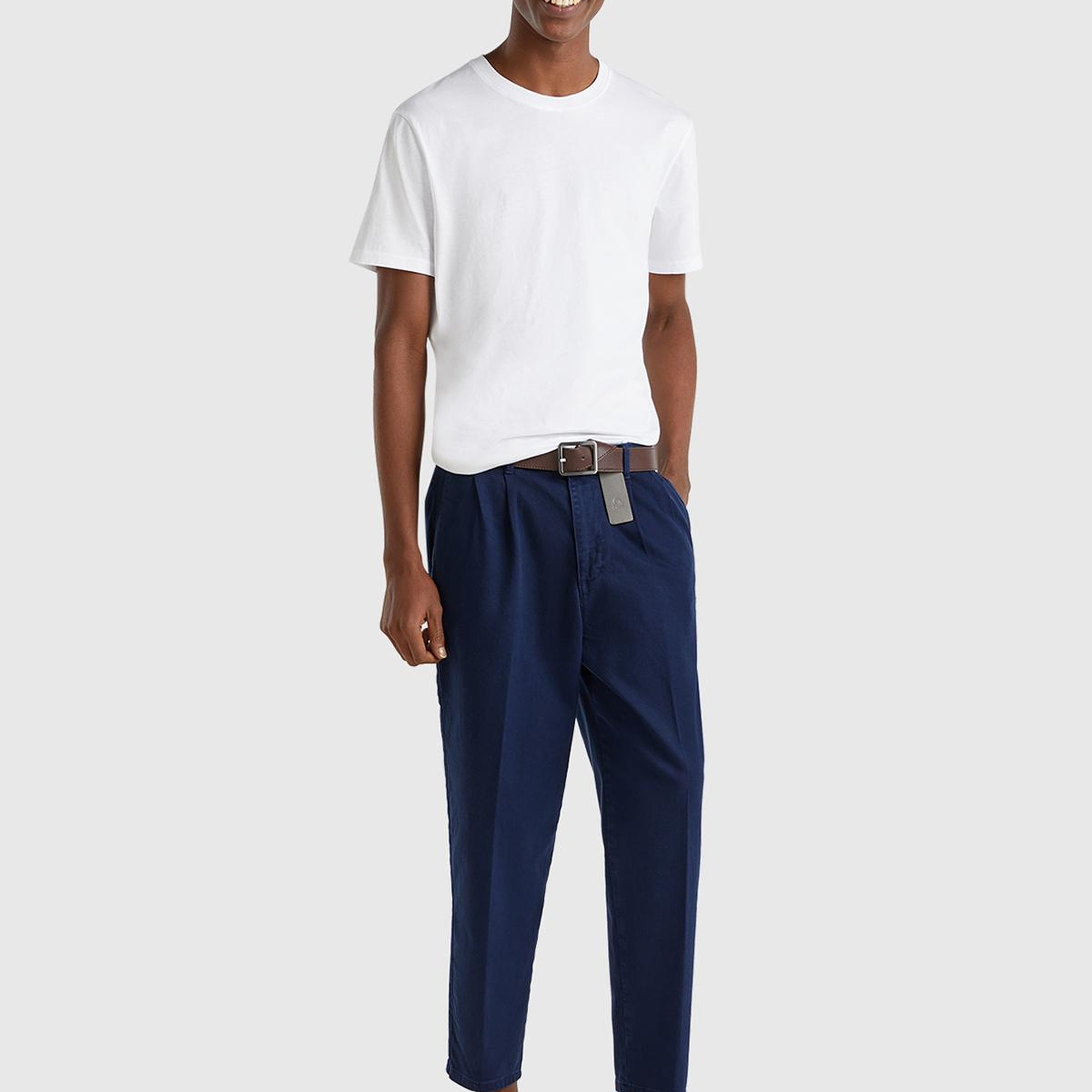 Erkek Lacivert Streç Pamuklu Arkası Cep Detaylı Gabardin Chino Pantolon