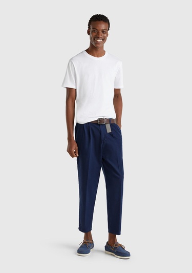  Erkek Lacivert Streç Pamuklu Arkası Cep Detaylı Gabardin Chino Pantolon