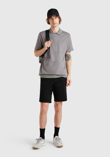  Erkek Siyah Chino Bermuda