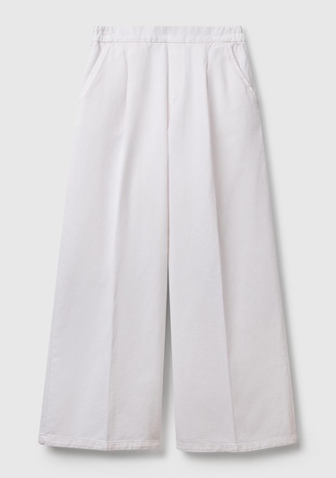  Kadın Beyaz %100 Pamuk Arka Beli Lastikli Palazzo Pantolon