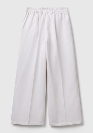  Kadın Beyaz %100 Pamuk Arka Beli Lastikli Palazzo Pantolon