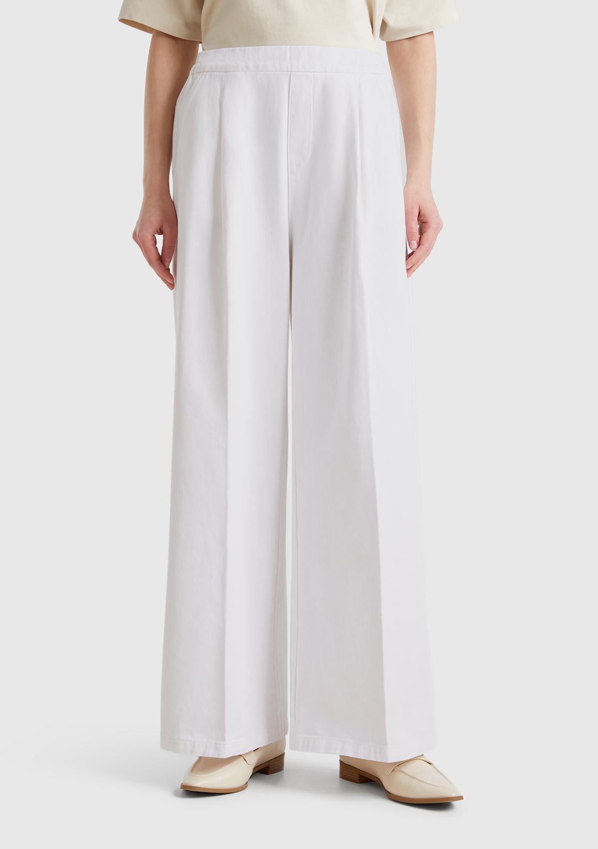  Kadın Beyaz %100 Pamuk Arka Beli Lastikli Palazzo Pantolon