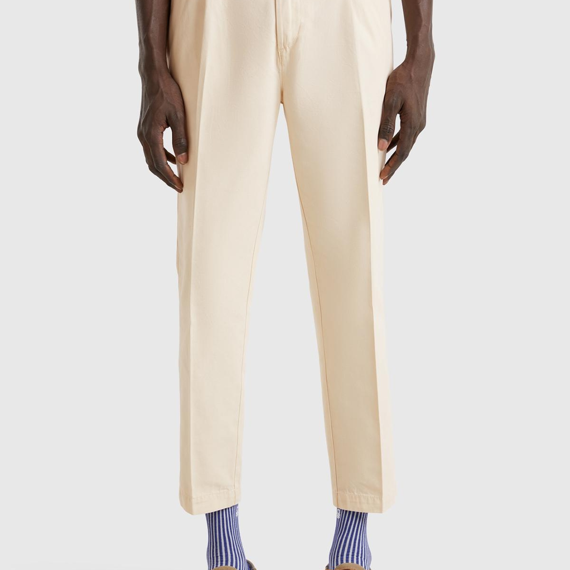 Erkek Taş Rengi %100 Pamuk Düğmeli Beli Lastikli Havuç Kesim Chino Pantolon