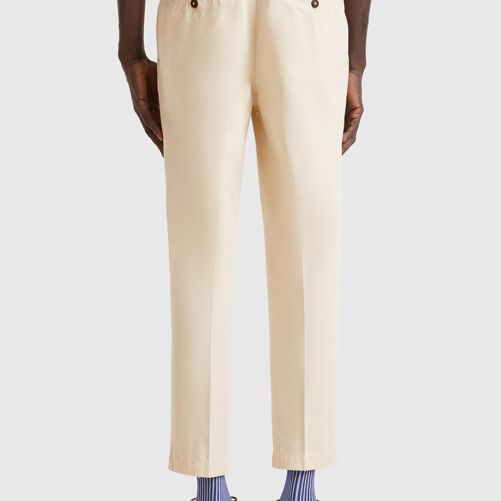 Erkek Taş Rengi %100 Pamuk Düğmeli Beli Lastikli Havuç Kesim Chino Pantolon