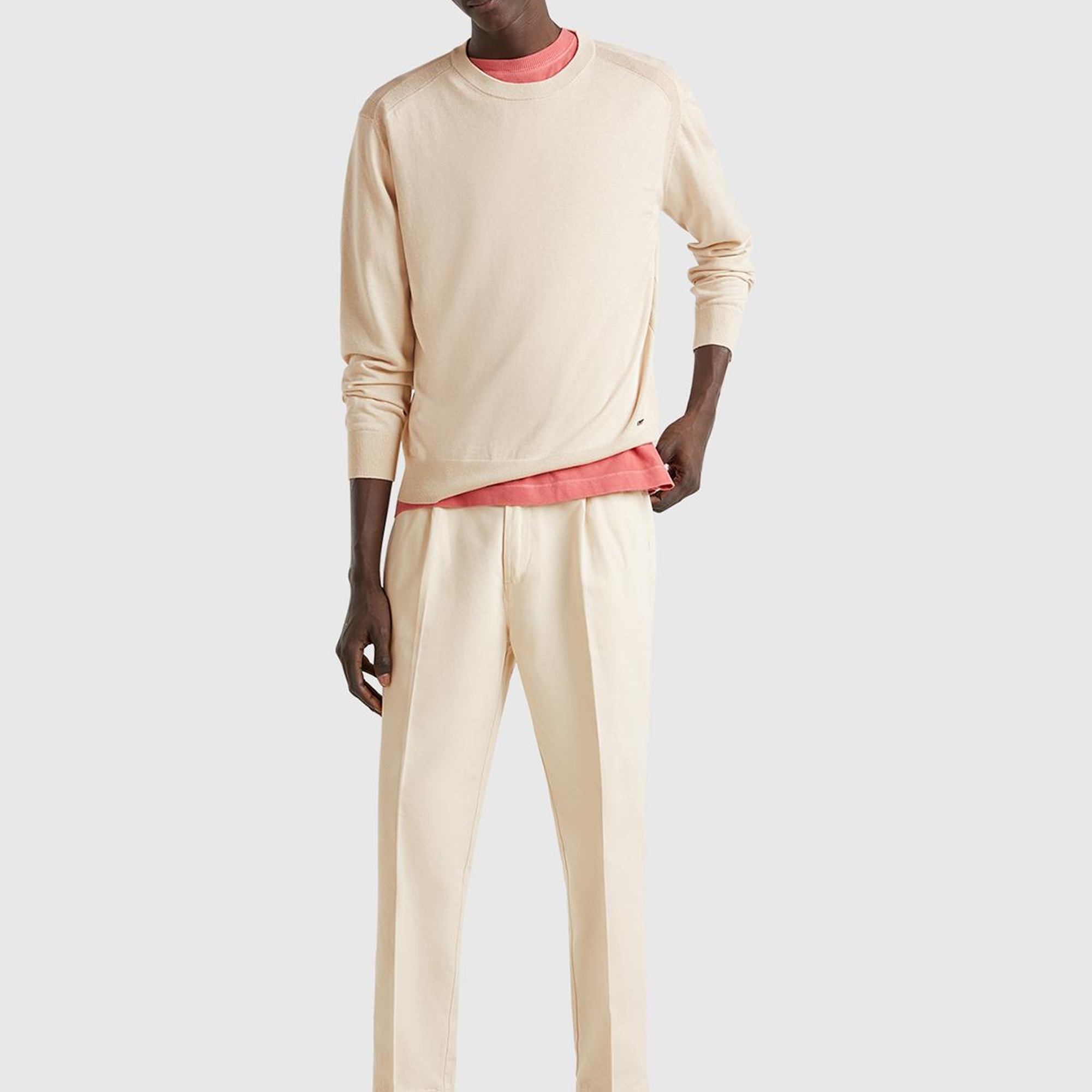 Erkek Taş Rengi %100 Pamuk Düğmeli Beli Lastikli Havuç Kesim Chino Pantolon