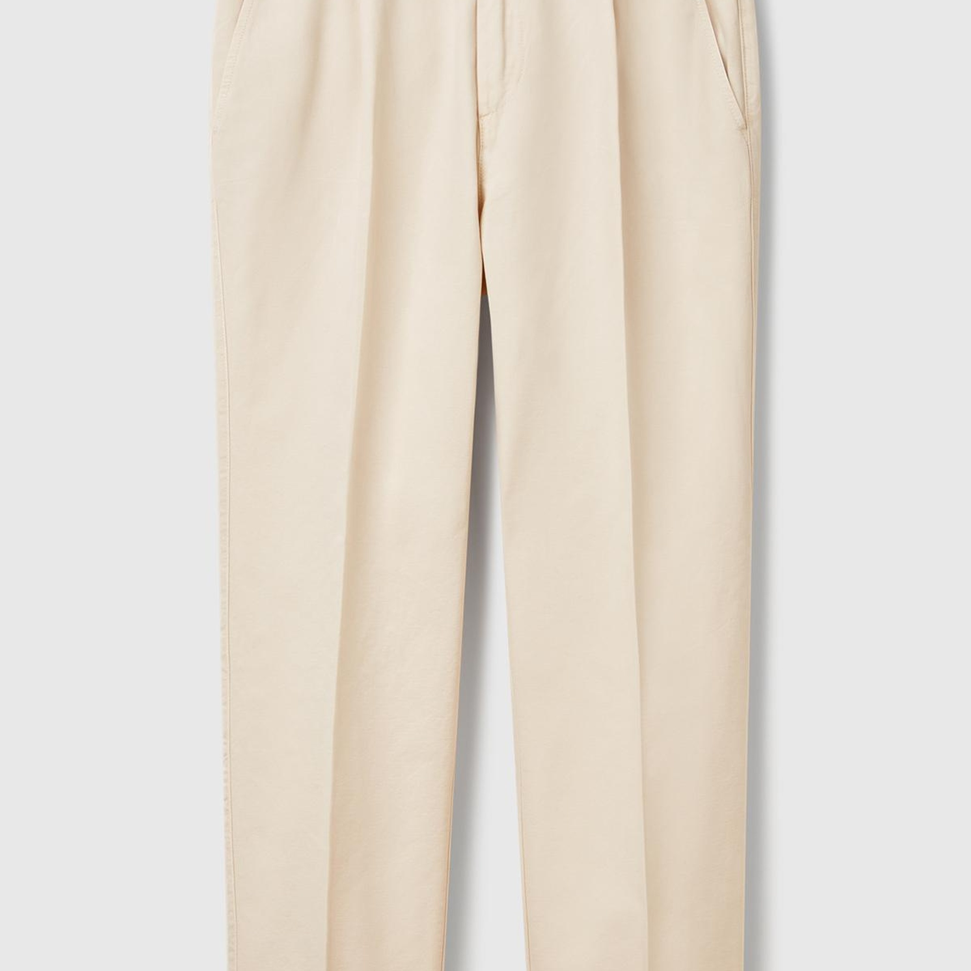 Erkek Taş Rengi %100 Pamuk Düğmeli Beli Lastikli Havuç Kesim Chino Pantolon