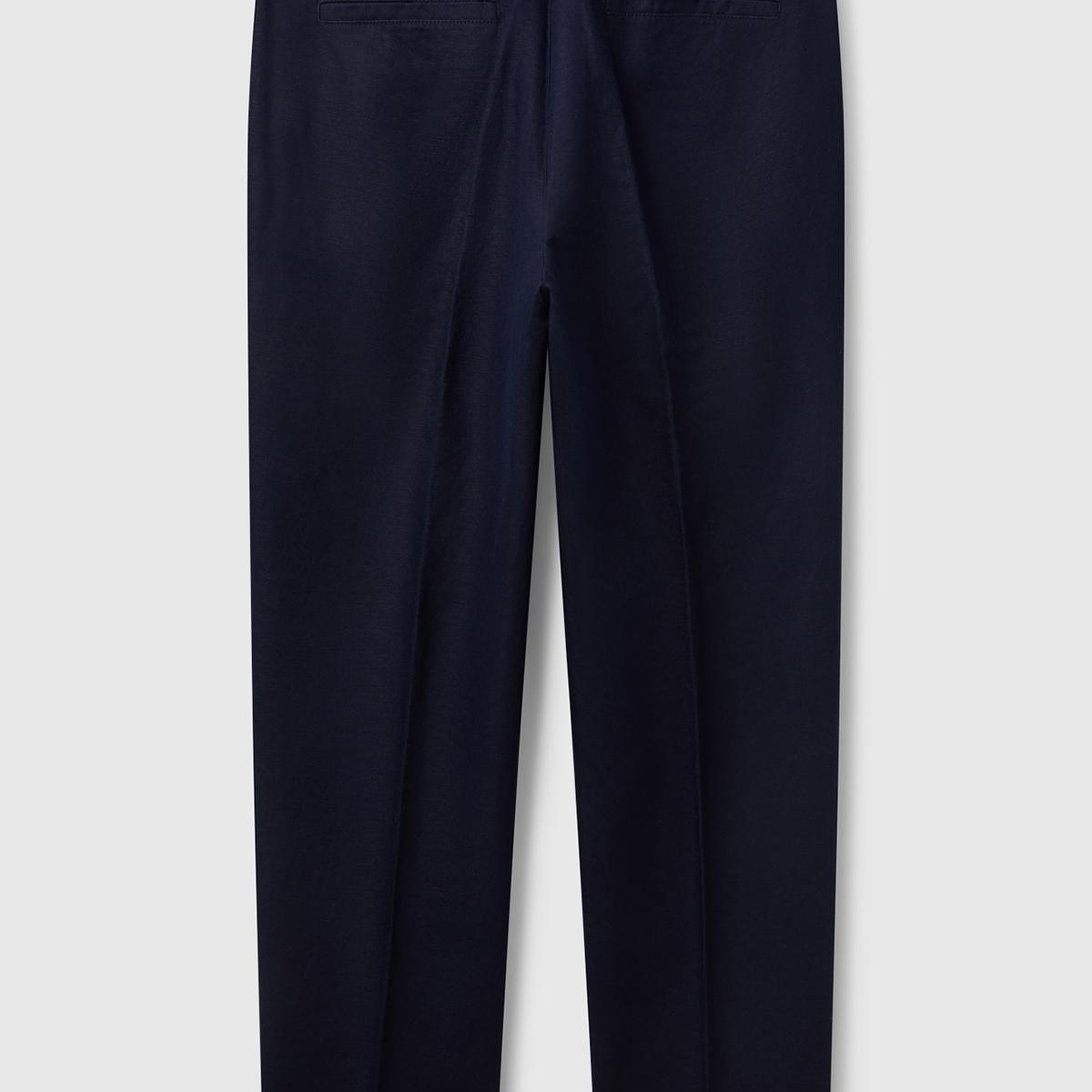 Erkek Lacivert Keten Karışımlı Cebi Biyeli Düz Kalıp Pantolon