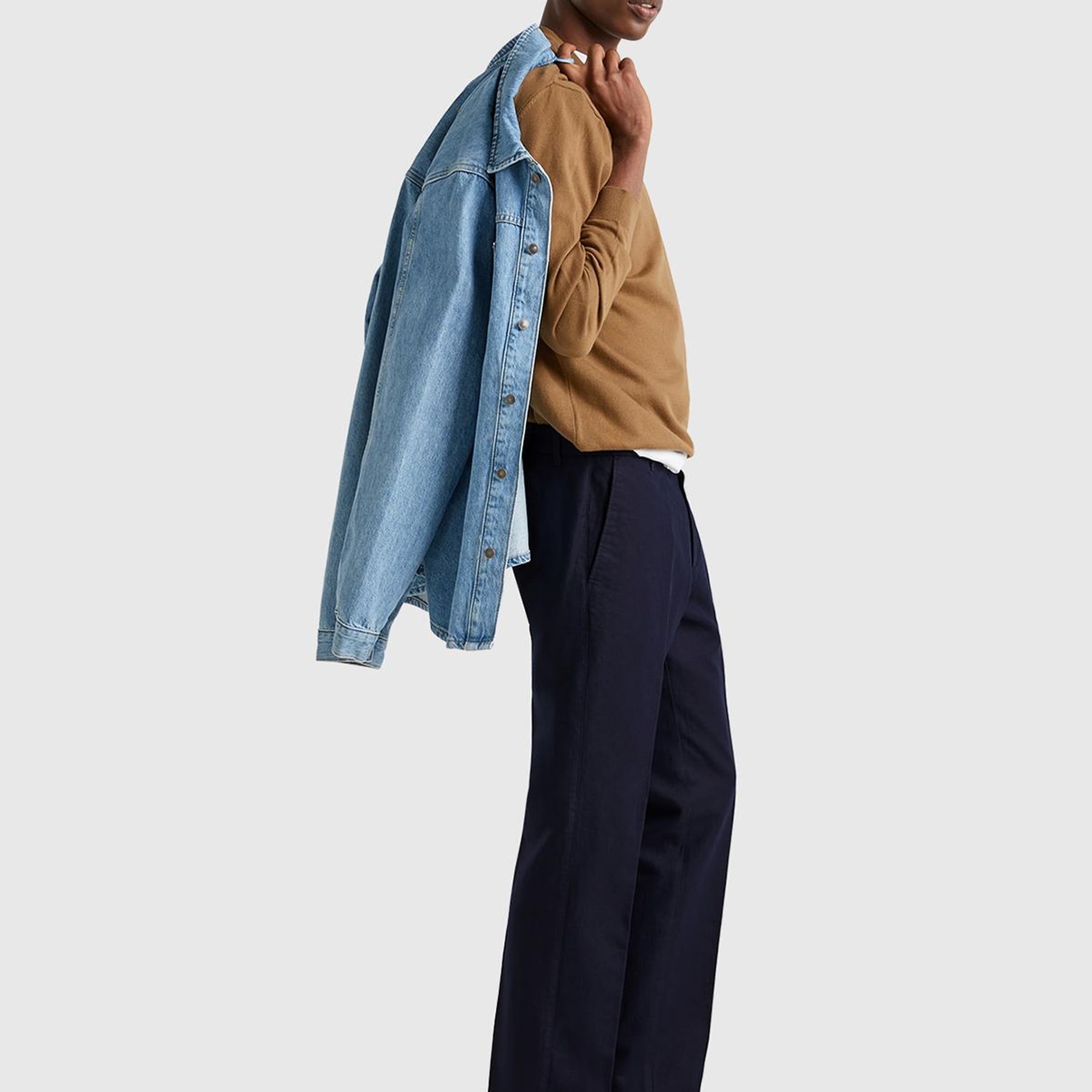 Erkek Lacivert Keten Karışımlı Cebi Biyeli Düz Kalıp Pantolon