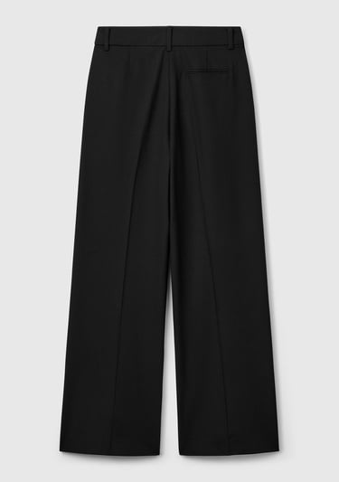  Kadın Siyah Streç Kumaşlı Yüksek Bel Wide Leg Pantolon