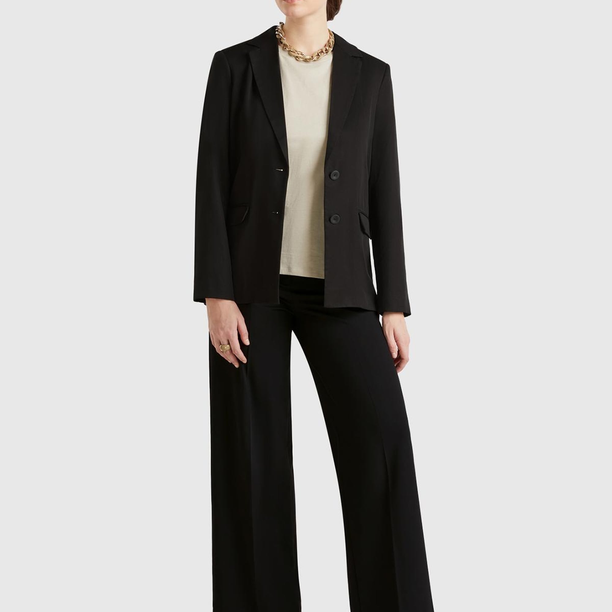 Kadın Siyah Streç Kumaşlı Yüksek Bel Wide Leg Pantolon