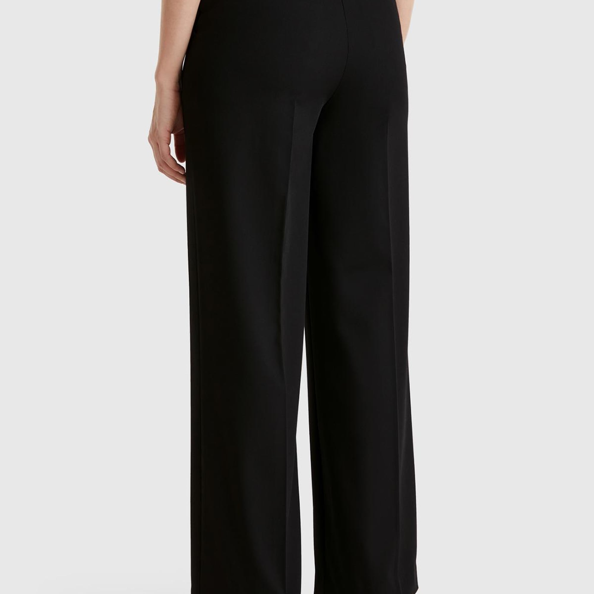 Kadın Siyah Streç Kumaşlı Yüksek Bel Wide Leg Pantolon