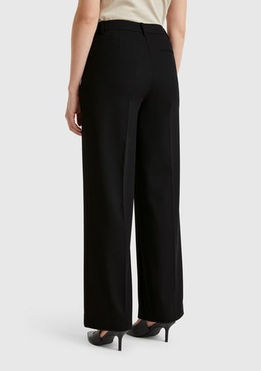  Kadın Siyah Streç Kumaşlı Yüksek Bel Wide Leg Pantolon