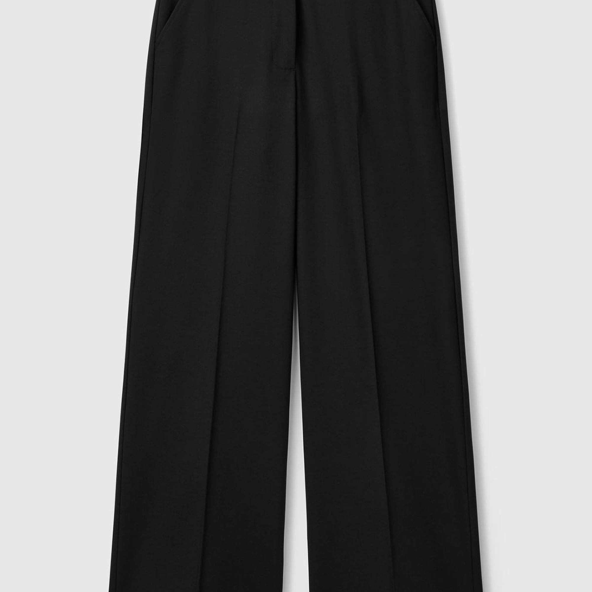 Kadın Siyah Streç Kumaşlı Yüksek Bel Wide Leg Pantolon