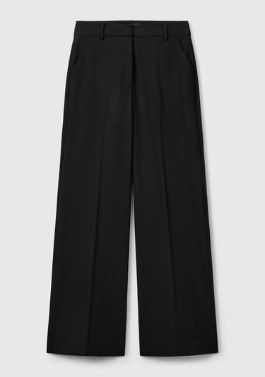  Kadın Siyah Streç Kumaşlı Yüksek Bel Wide Leg Pantolon