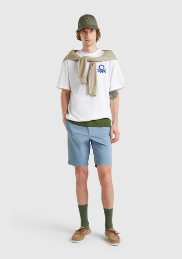  Erkek Açık Mavi Chino Bermuda