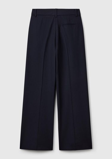  Kadın Lacivert Streç Kumaşlı Yüksek Bel Wide Leg Pantolon