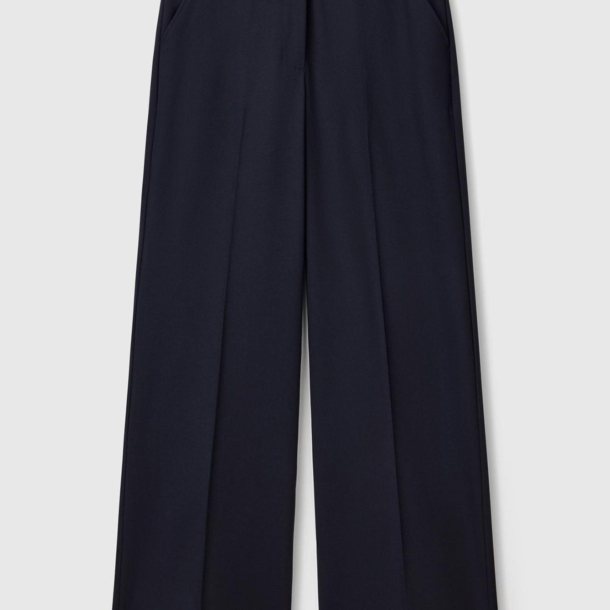 Kadın Lacivert Streç Kumaşlı Yüksek Bel Wide Leg Pantolon