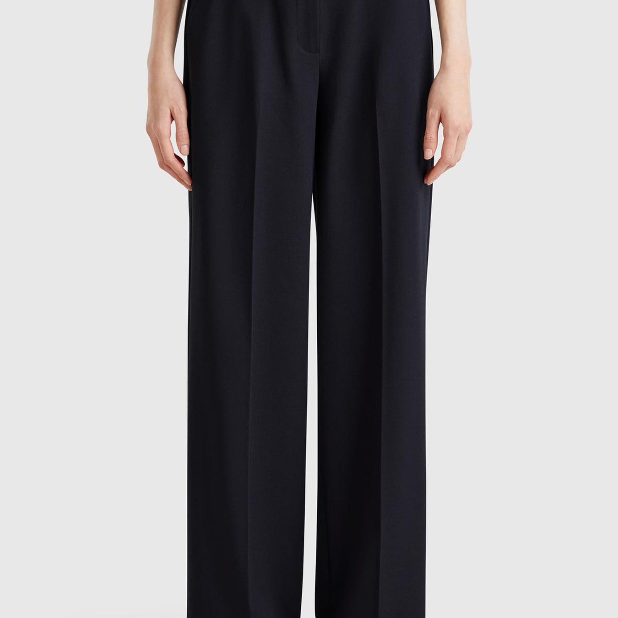 Kadın Lacivert Streç Kumaşlı Yüksek Bel Wide Leg Pantolon