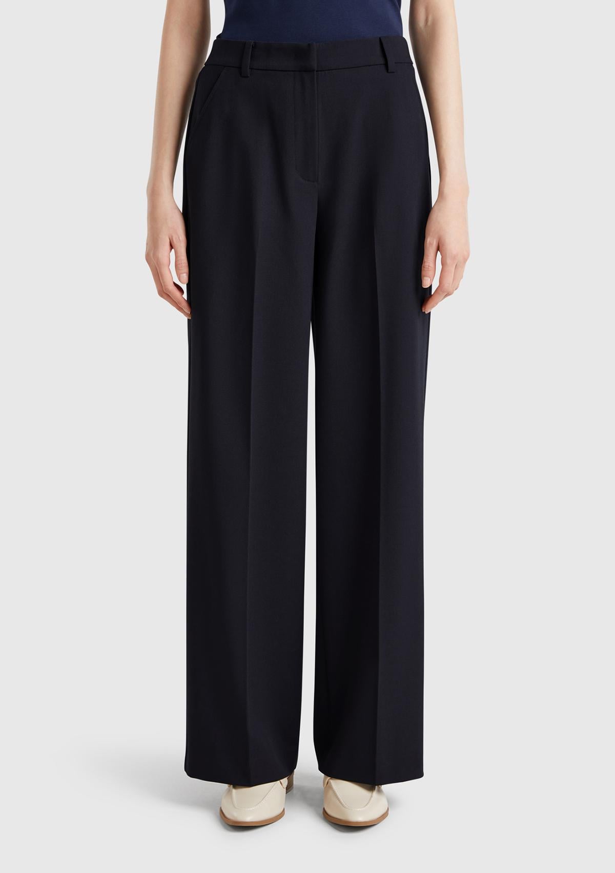  Kadın Lacivert Streç Kumaşlı Yüksek Bel Wide Leg Pantolon