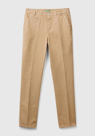  Kadın Bej Elastanlı Basic Chino Pantolon