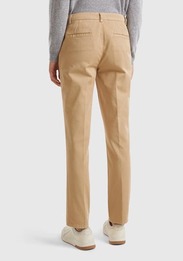  Kadın Bej Elastanlı Basic Chino Pantolon
