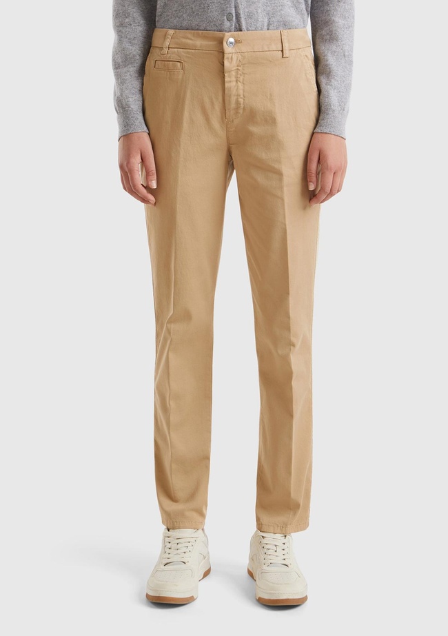  Kadın Bej Elastanlı Basic Chino Pantolon