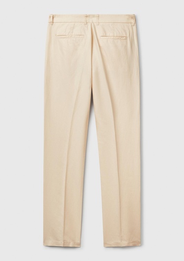  Erkek Bej Keten Karışımlı Cebi Biyeli Düz Kalıp Pantolon