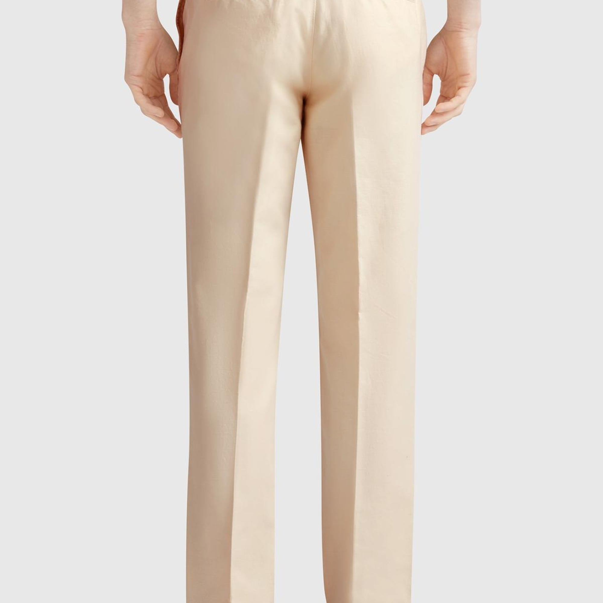 Erkek Bej Keten Karışımlı Cebi Biyeli Düz Kalıp Pantolon