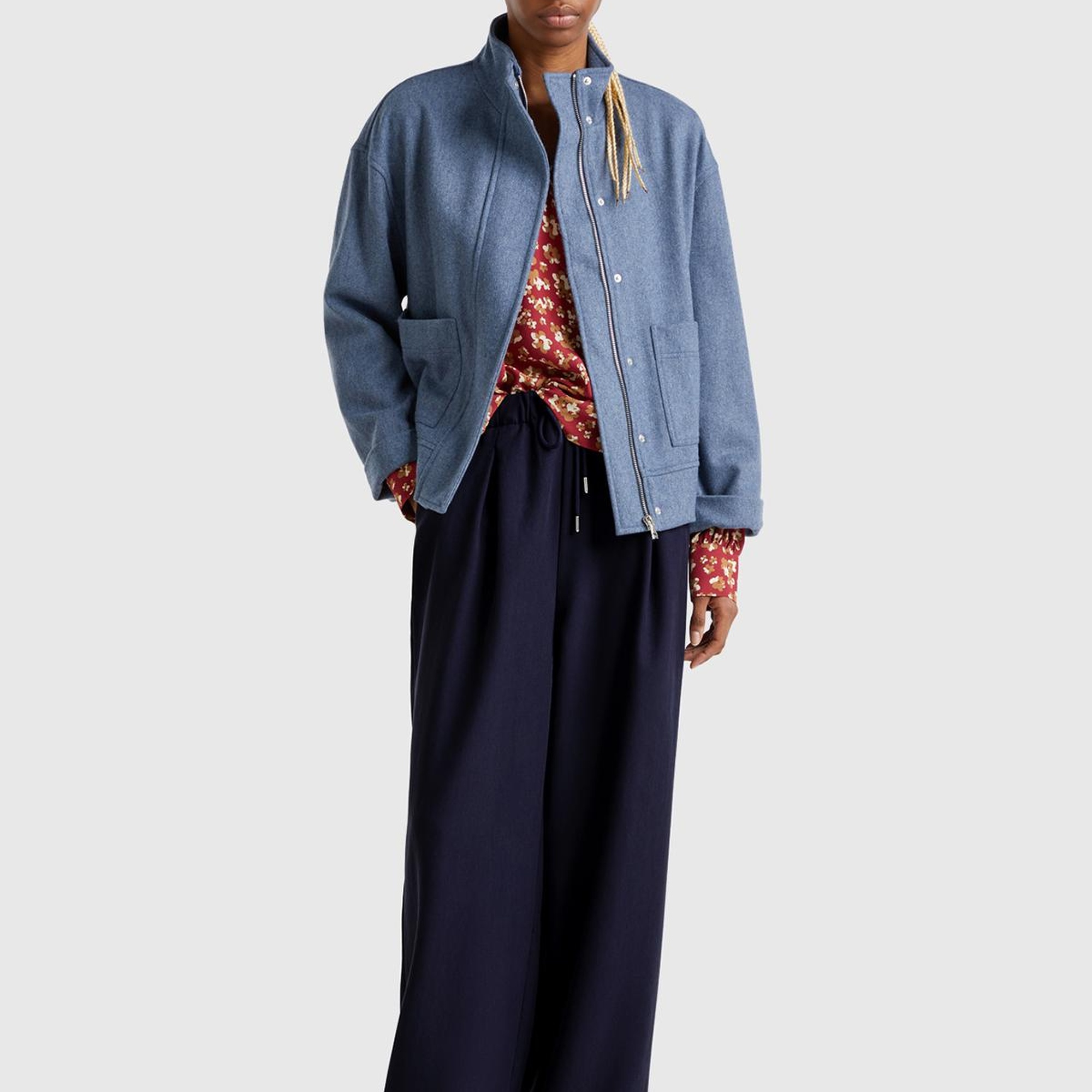 Kadın Lacivert Liyosel Karışımlı Beli Lastikli Geniş Paça Pantolon